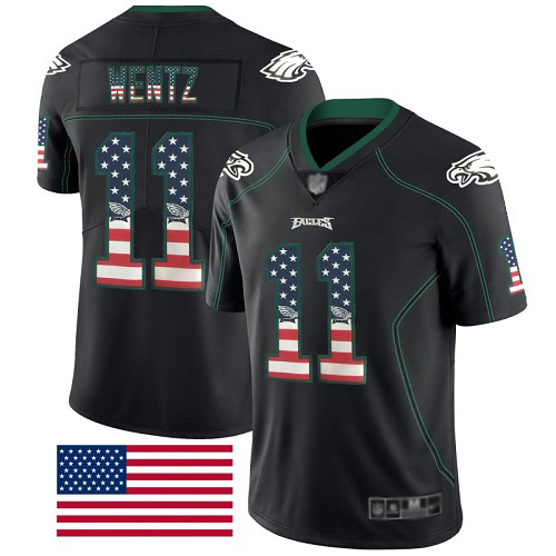 Men NFL Philadelphia Eagles #11 Carson Wentz Limited Black Rush USA Flag Football